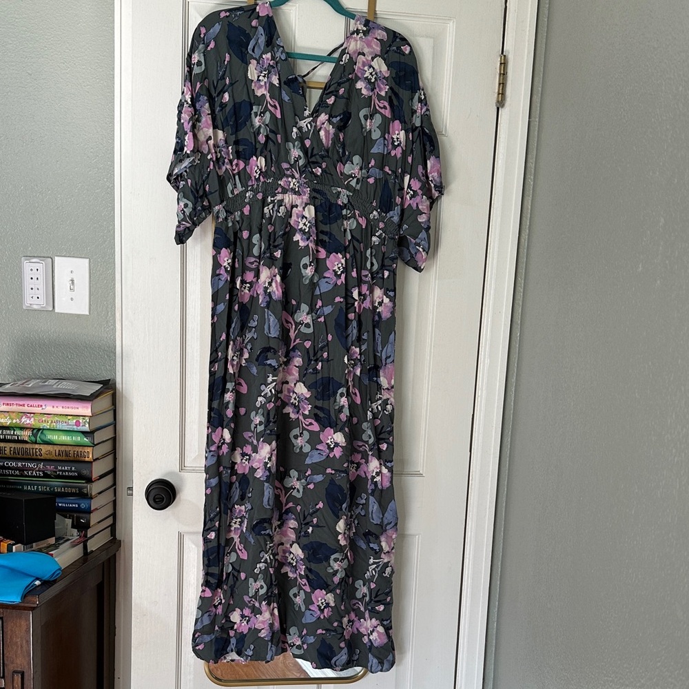 Jessica Simpson Floral Maxi Dress in Green/Gray and Pink